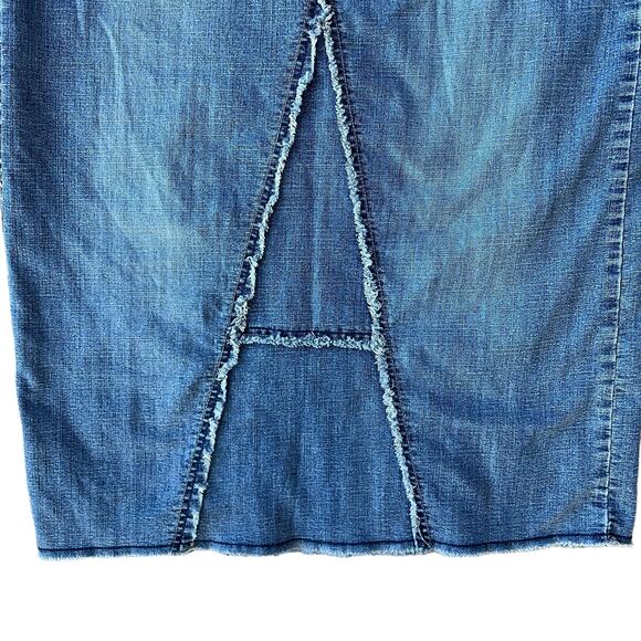 Vintage Denim Maxi Skirt Baccini Womens 12 Distressed Boho Festival 90s Y2K - Picture 7 of 13
